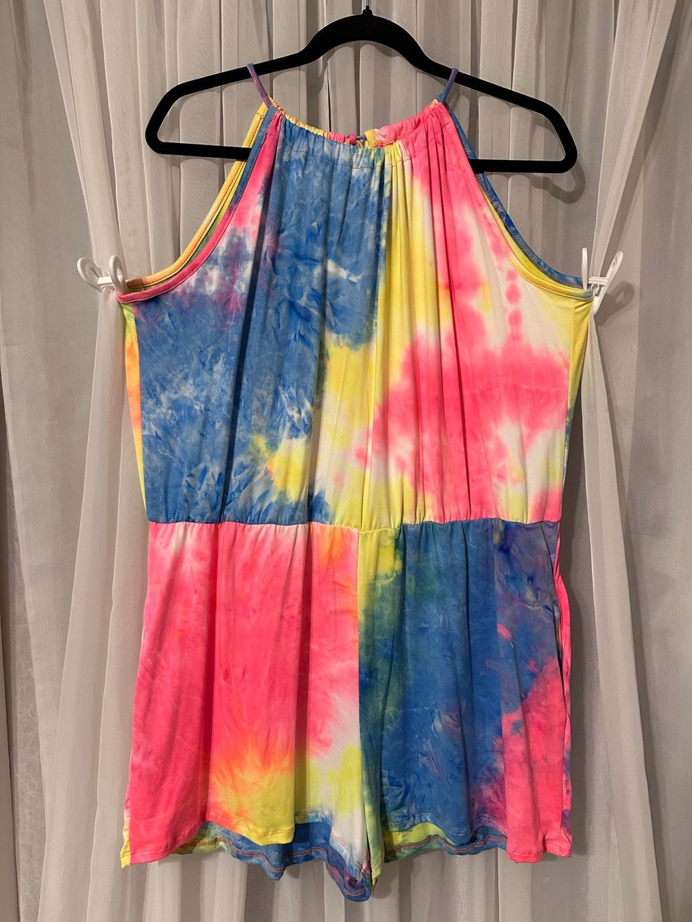 Heimish Neon Tie-Dye Halter Romper Super Soft With Pockets Size 3X